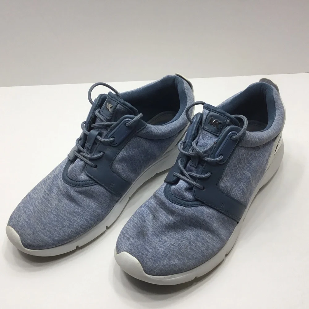 Michael Kors Blue Sneakers for Women, Leather Accents, Silver Logo,‎ 8M EUC